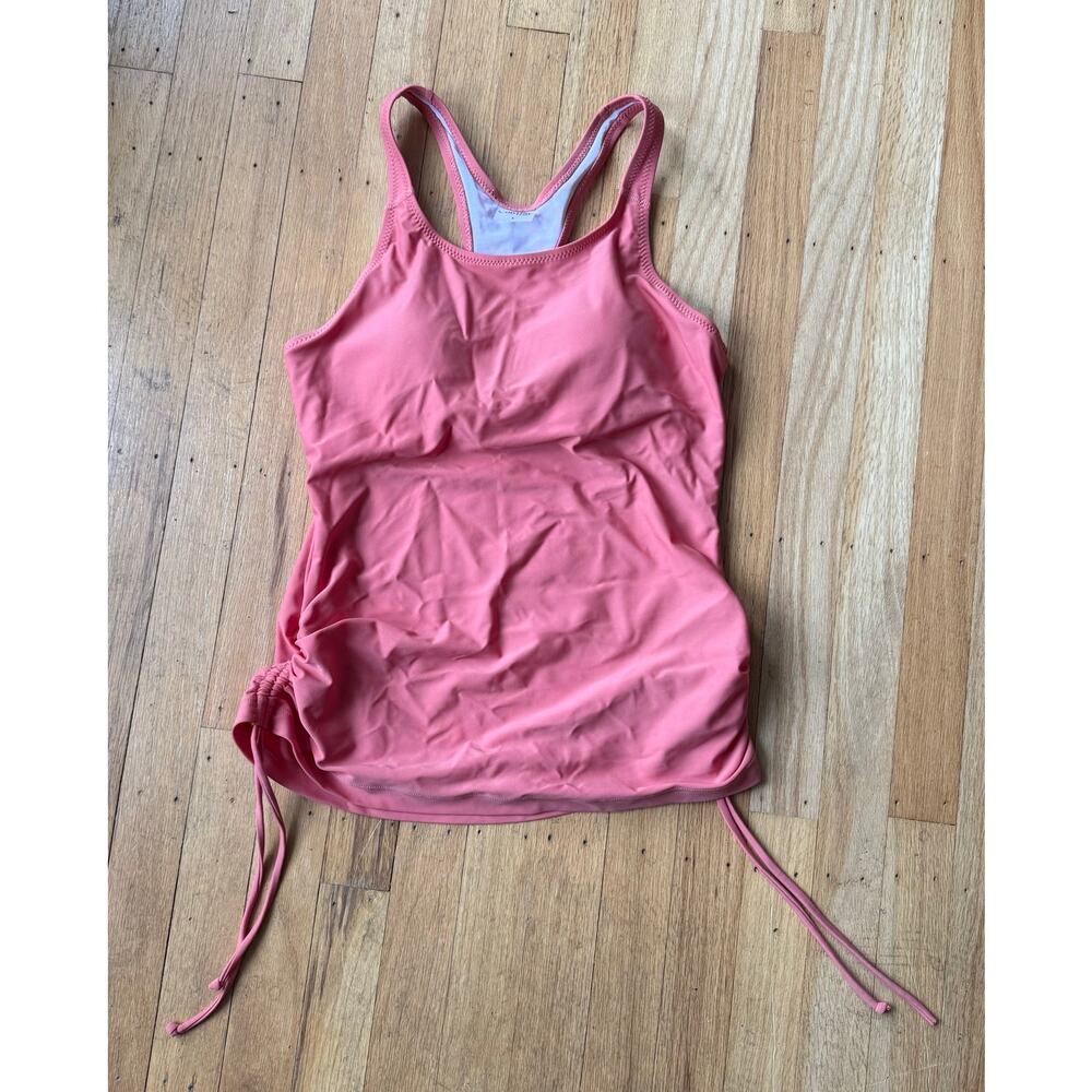 Calypsa Peach Racerback Tankini Swimsuit Top Sz S Ruching Padded Built-in Bra